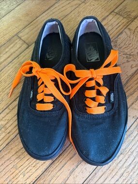 Vans Black Canvas Sneakers with Bright Orange Laces 8.5